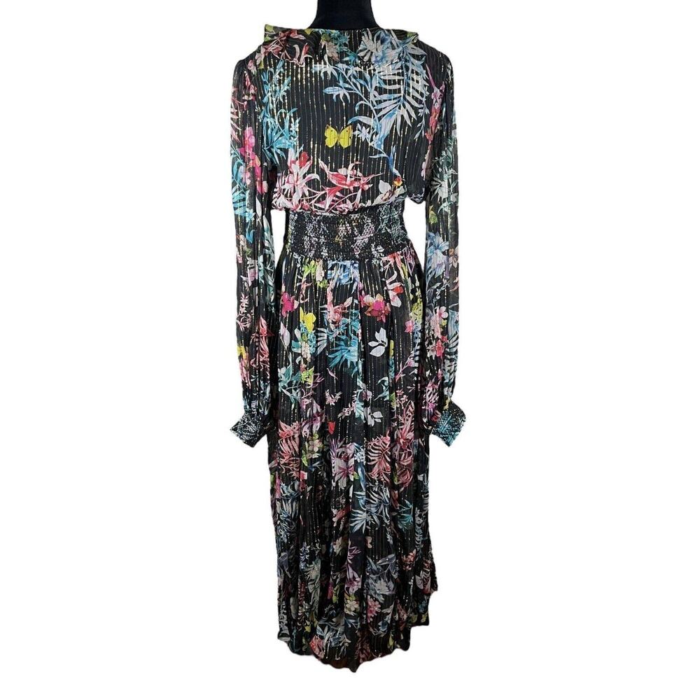 Rococo Sand Black Floral Metallic Moonlight Maxi Dress Boho Resort Size Medium - Picture 4 of 10